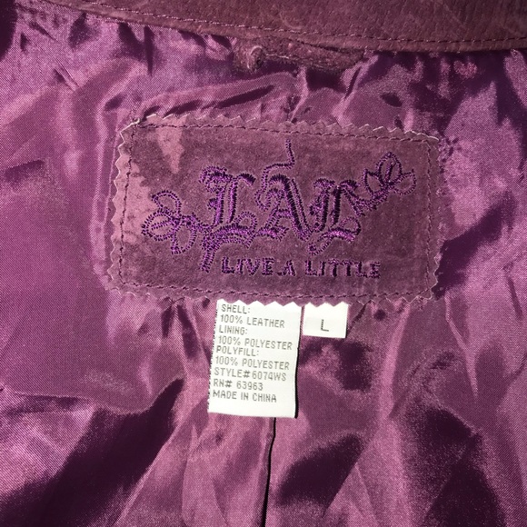 Live A Little Purple Leather Jacket Size Large - Picture 6 of 6